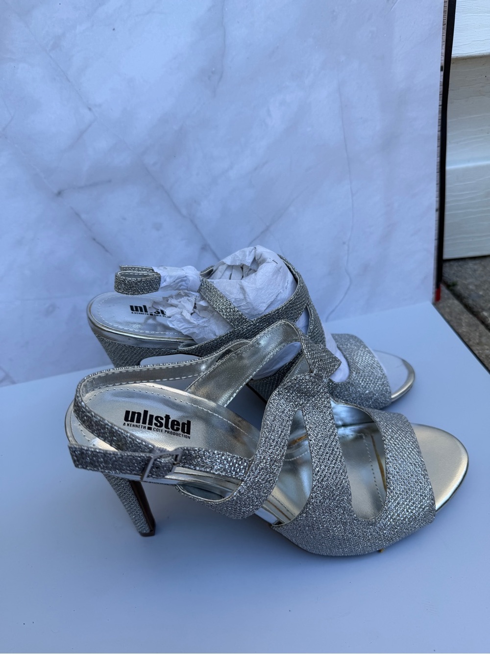 Unlisted Silver Glitter Strappy High Heel Sandals